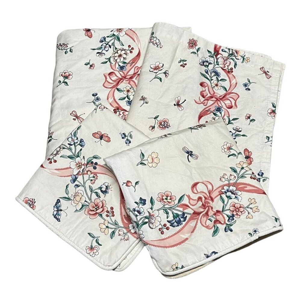 Floral Ribbon Dragonflies Custom Made 2 Throw Pillow Covers 17" 2 Curtains 46x27
